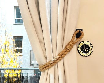 Simple Jute Rope Curtain Tiebacks .. Natural Handmade Curtain Holders .. Minimalist Home Decor