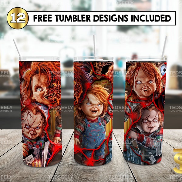 Horror Skinny Tumbler 20 oz Sublimation Design PNG - Movie Character Tumbler Straight and Tapered PNG