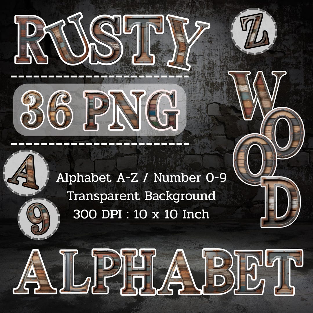 Rustic Wood Alphabet PNG: Vintage Industrial Letters (digital Download ...