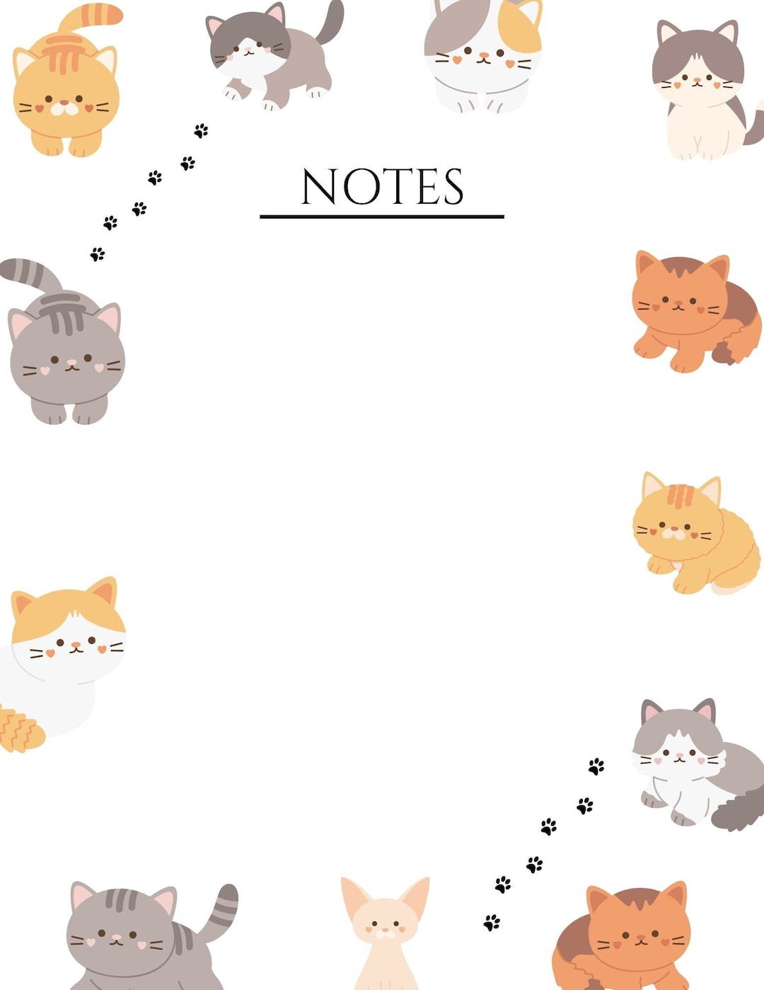 Cute Cat Notes Notes Template Printable Notes Digital - Etsy