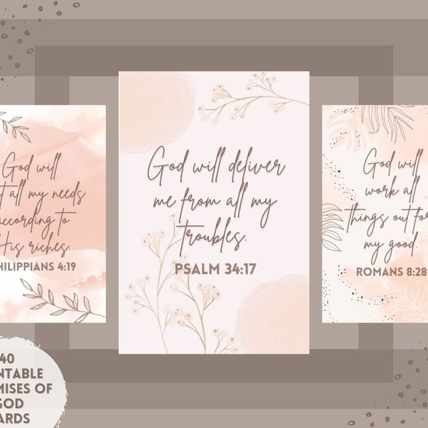 Promises of God Printable Cards Scripture Cards Inspirational Gifts for Christians Affirmations God's Promises Devotional Bible Study Faith