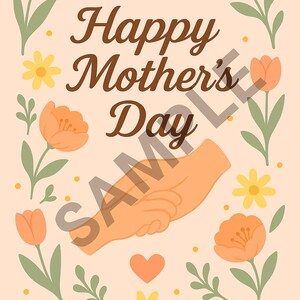 Printable Mother&#39;s Day Card - Floral Hand Holding Design - Instant Download - Cute Digital Greeting Card for Mom