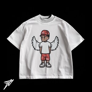 Cartoon Kerl mit Flügeln Oversized T-Shirt | Streetwear Übergroßes Cartoon-Charakter-Grafikdesign-T-Stück | Y2K Cartoon Shirt