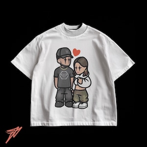 Cute Cartoon Couples T-Shirt | Streetwear Oversized Cartoon Character Graphic Design Tee | Matching Couple Shirts
