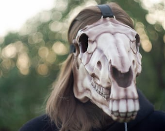 Máscara de calavera de caballo, máscara de terror, máscara de calavera realista, máscara de miedo de Halloween, máscara espeluznante, máscara de disfraz de calavera, máscara chamánica, máscara pagana