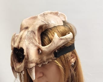 Maschera a corona con teschio di lince – Elmo realistico con teschio di animale per cosplay, maschera animale di Halloween, rituali pagani, copricapo gotico