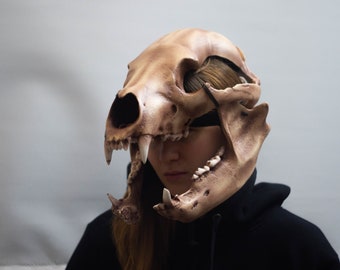 Máscara de calavera de oso realista – Casco de PETG impreso en 3D para cosplay, LARP y Halloween | Mandíbula desmontable | Textura de hueso pintada a mano