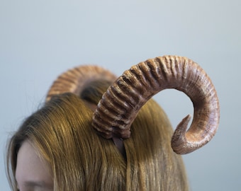 Rogi barana, opaska z rogami, skręcony element na głowę z rogami barana na Halloween, rogi demona, realistyczne rogi fantasy cosplay