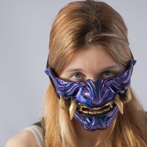 Japanese Oni Half Mask, chameleon oni mask, wearable mask, tengu mask, japanese demon mask, Ghost of Tsushima, Samurai warrior cosplay