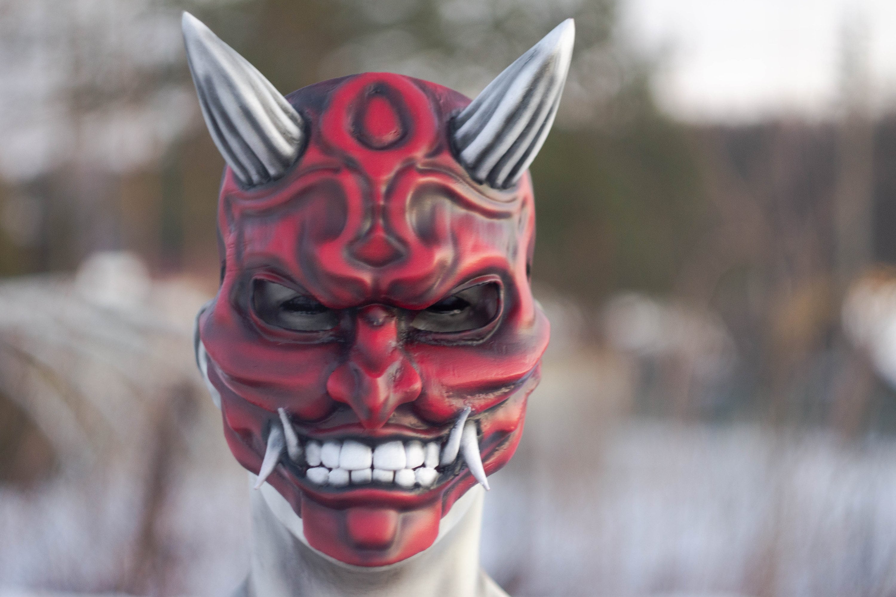 Traditional Japanese Oni Mask Wearable Red Demon Full Face Mask for ...