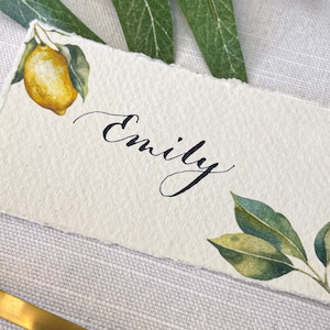 Lemon Calligraphy Place Cards / Handmade Paper Place Cards / Lemon Calligraphy Place Names / Handmade Paper Place Names / Place Cards