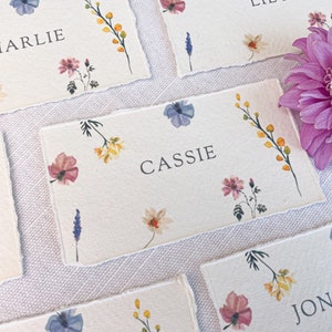 Wildflower Place Cards / Handmade Paper Place Cards / Handmade Cotton Paper / Floral Place Cards / Place Cards