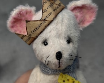Plush teddy mouse toy,OOAK handmade mouse,collectible plush teddy mouse,plush mouse artist,vintage viscose mouse, authors collectible toy