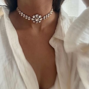 Conjunto de gargantilla india polki sin cortar, collar con diamantes de imitación Kundan, collar con tachuelas, acabado en oro rosa, joyería para fiesta, regalo, gargantilla con doble chapado