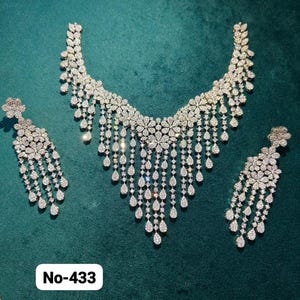 Beautiful American Diamond High Quality Necklace set, Indian Bridal jewellery Cz Diamond look alike Necklace earrings AD jewellery wedding