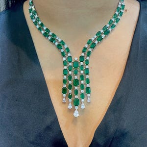 Beautiful Green American Diamond High Quality Necklace set, Indian Bridal jewellery Cz Diamond look alike Necklace and earrings AD jewellery