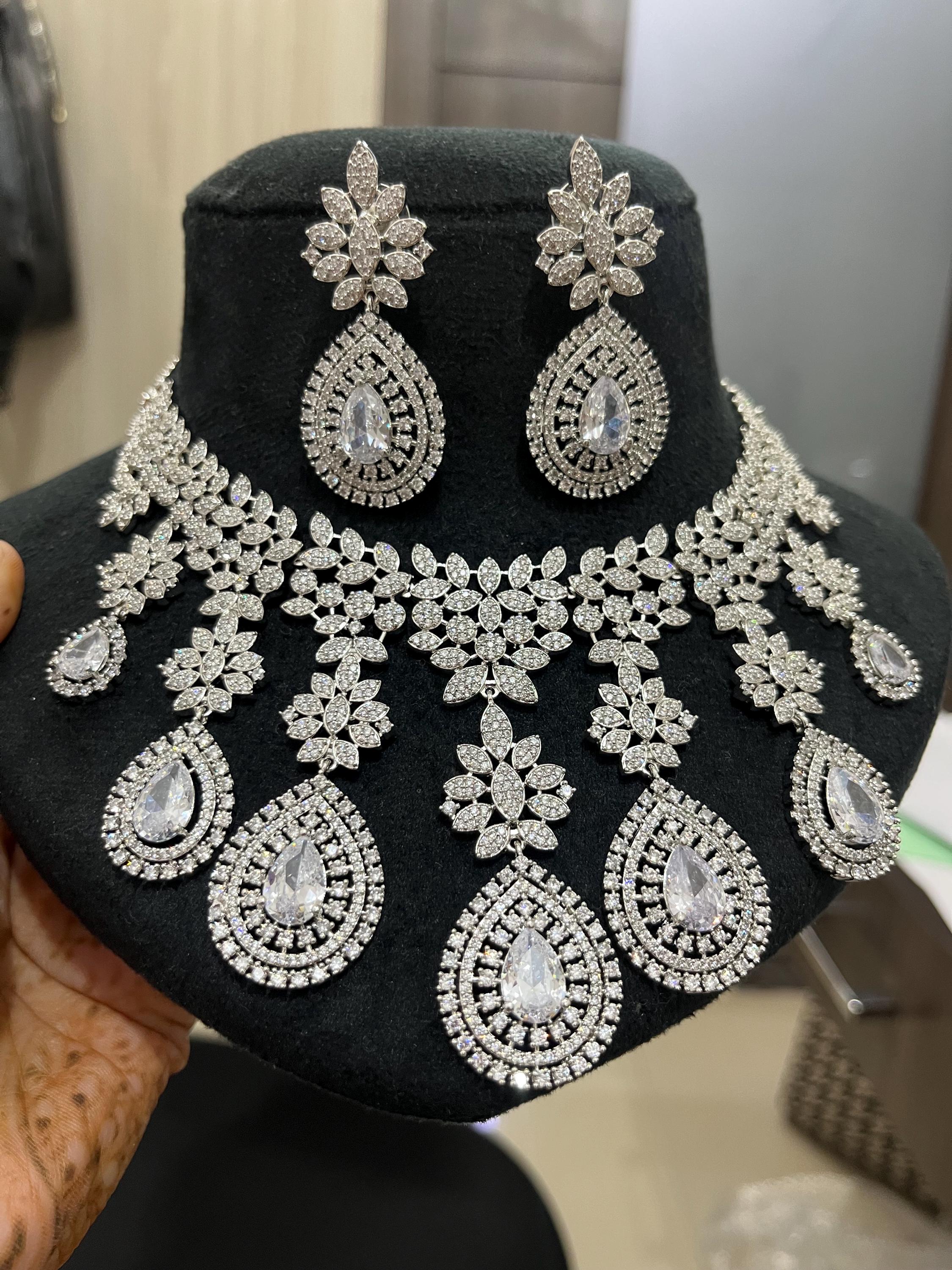 Bridal Choker Diamond Bridal Necklace Set Artificial CZ White