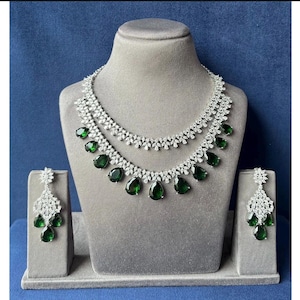 Double layer Faux Emerald Green Diamond wedding Necklace tara American Diamond jewelery CZ zircon Indian traditional imitation