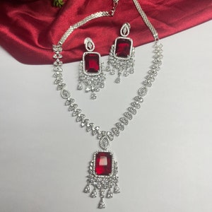 CZ Red color Necklace set| Zirconia Necklace and earrings| CZ Necklace| Diamond replica| Pakistani| Vintage| American diamond