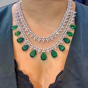 Double layer CZ green diamond wedding party Necklace earrings american diamond jewelery CZ zircon Indian traditional imitation gift for her