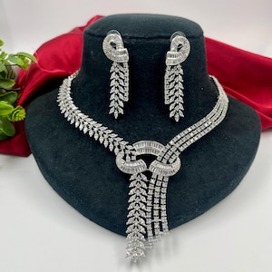 Beautiful American Diamond High Quality Necklace set, Indian Bridal jewellery Cz Diamond look alike Necklace and earrings AD jewellery