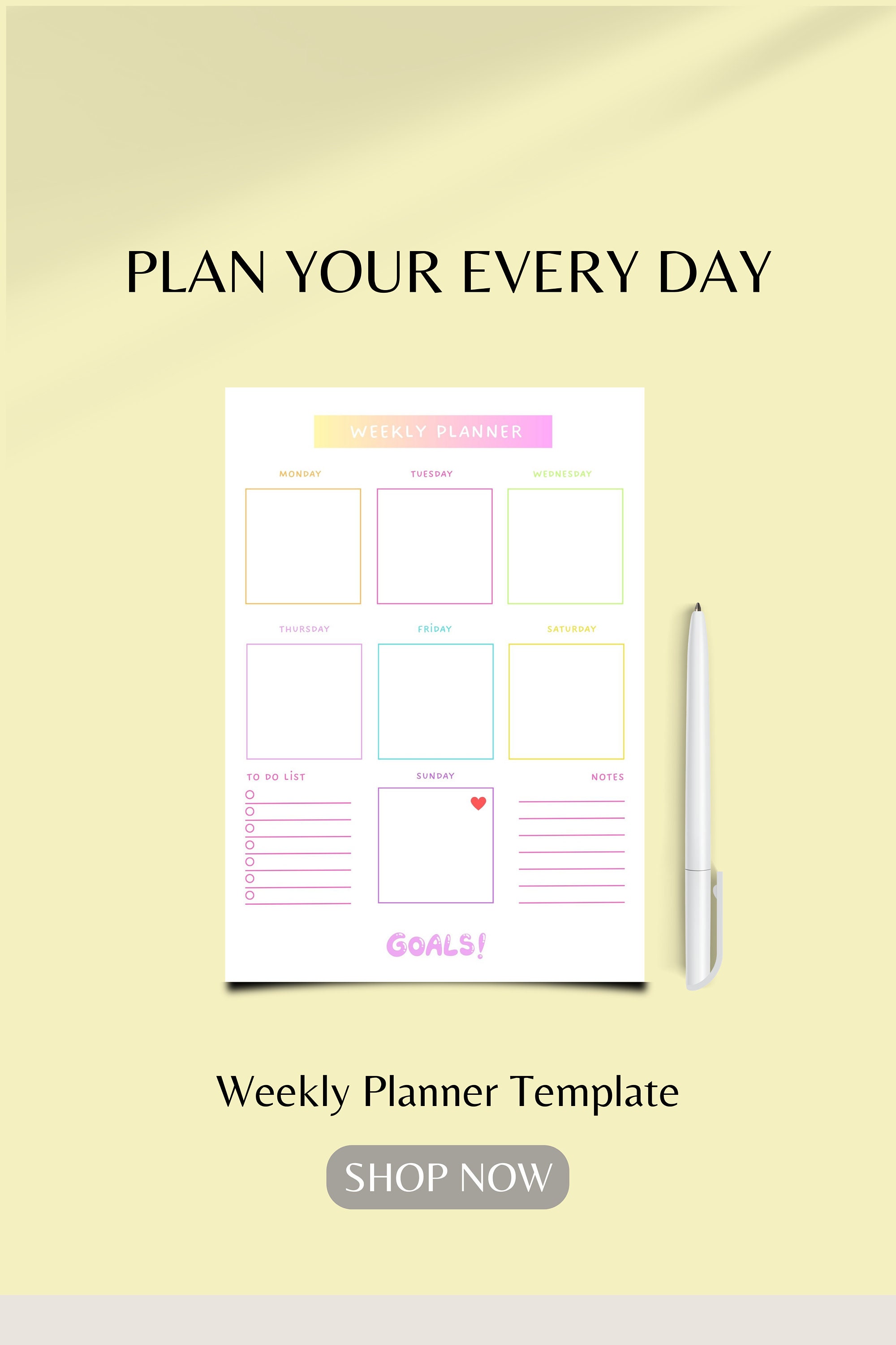 Colorful Weekly Planner, Printable Planner, to Do List, Notes, Weeky ...