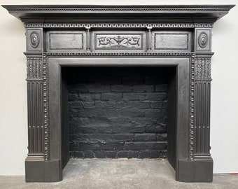 Large restored Victorian cast iron fireplace surround