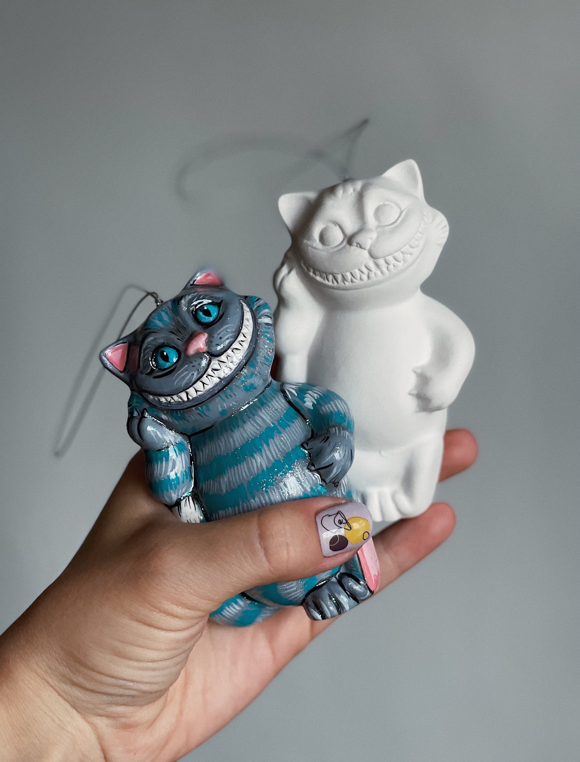 Ready to paint ceramic Cheshire Cat  Unfinished DIY Crafts, Alice in Wonderland decoration Christmas ornament