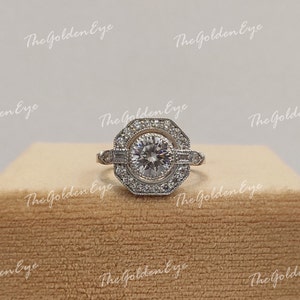 1930s Vintage 2.10Ct weißer Diamant im Rundschliff Verlobungsring in 935 Argentium Silber, Antiker Verlobungsring, Damenringe, Art-Deco-Ring