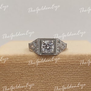 1930er Antiker 2.10CT weißer Rundschliff Diamant-Verlobungsring in 935 Argentium Silber, Antiker Verlobungsring, Damenring, Art-Deco-Ring