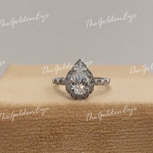 Anel de noivado com diamante lapidado em pera branca de 2,0 ct em prata 935 Argentium, anel solitário, presente para mulheres, anéis para mulheres, anel art déco, presentes