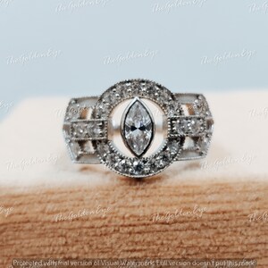 1930er Jahre Antik 2.0 Ct Weißer Verlobungsring im Marquise-Schliff aus 935 Argentium Silber, antiker Verlobungsring, Art-Deco-Ring, Ringe für Frauen, Ringe