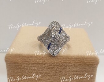 1930-tals vintage 1,0 karat vit rund förlovningsring i 935 argentium silver, antik förlovningsring, milgrainring, ringar för kvinnor