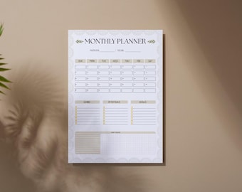 Afdrukbare maandplanner | Minimalistische pastelkleurige kalender (A4 A5) (digitale download)