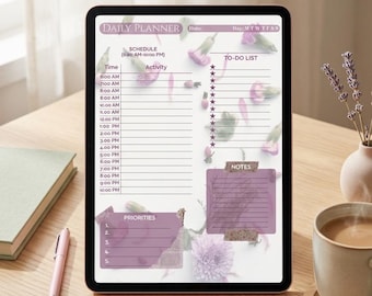 Dagplannerpagina met roze bloemen | Planning, takenlijst, notities (digitale download)
