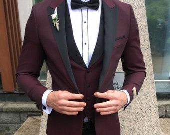 MEN TUXEDO SUIT - Men Suit - Men Wedding Suit - Three Piece Suit - Elegant Men Suit - Slim Fit Suit - Suit For Men - Groom Wear