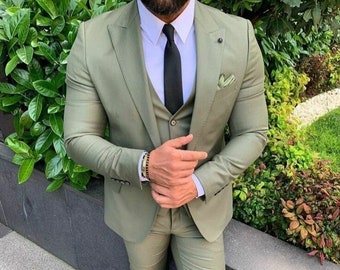 MEN SUIT - Sage Green Suit - Men Wedding Suit - Men Wedding Gift - Three Piece Suit - Gift For Men - Slim Fit Suit - Suit For Men