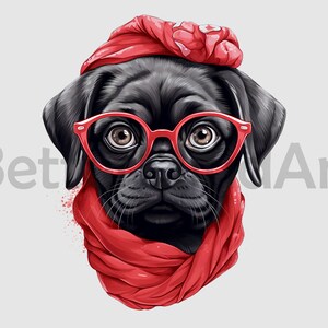 Pug dog wearing red bandana Sublimation Designs T-Shirt, Pug Head Png, Pughead Clipart