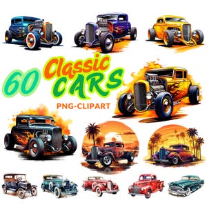 Classic Cars PNG Bundle, Digital Clipart Pack, Vintage Car Designs, Printable Graphics, Retro Auto Elements, Car Enthusiast Gift