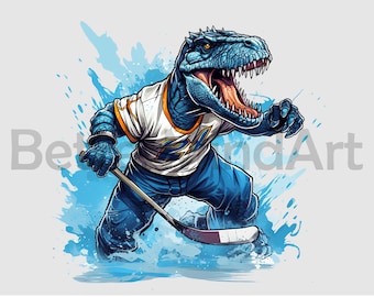 Joueur de dinosaure de hockey sur glace PNG, dessins par sublimation, téléchargement numérique, png de hockey, clipart hockey