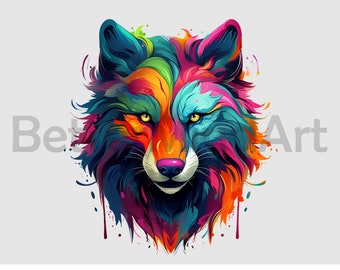 Colorful wolf Sublimation Designs - wolf PNG, wolf Clipart