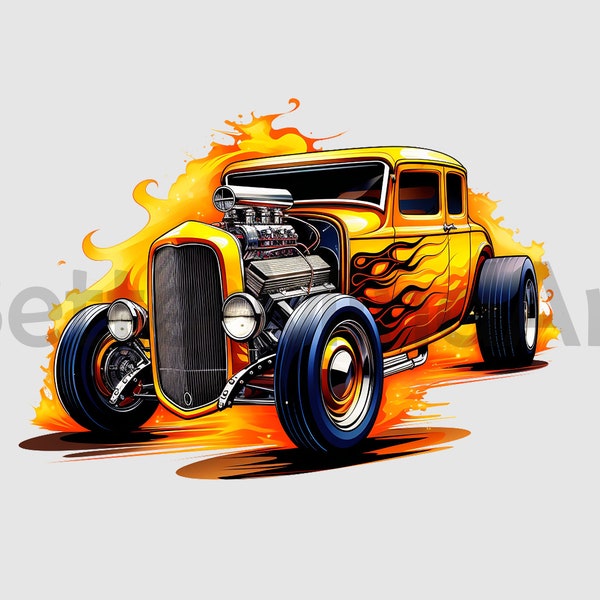 Flaming Classic hot rod car Sublimation Designs - hot rod PNG , hot rod Clipart