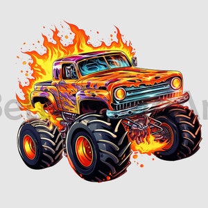 Flaming Monster Truck 8888 Sublimation Designs - Monster Truck PNG, Monster Truck Clipart