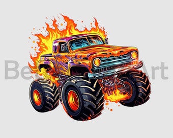 Flaming Monster Truck 8888 Sublimation Designs - Monster Truck PNG, Monster Truck Clipart