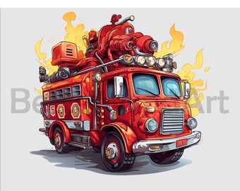 Cool Firetruck Engine 088 PNG Sublimation Designs - Firetruck PNG , Firetruck Clipart