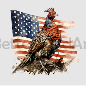 American distress flag Pheasant bird PNG , Sublimation Designs, Digital download, bird hunting png, bird Clipart