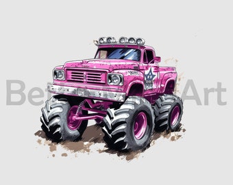 Pink Monster Truck 2 Sublimation Designs - Monster Truck PNG, Monster Truck Clipart