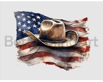 American distress flag western hat Sublimation Designs T-Shirt, cowboy hat png , western hat Clipart