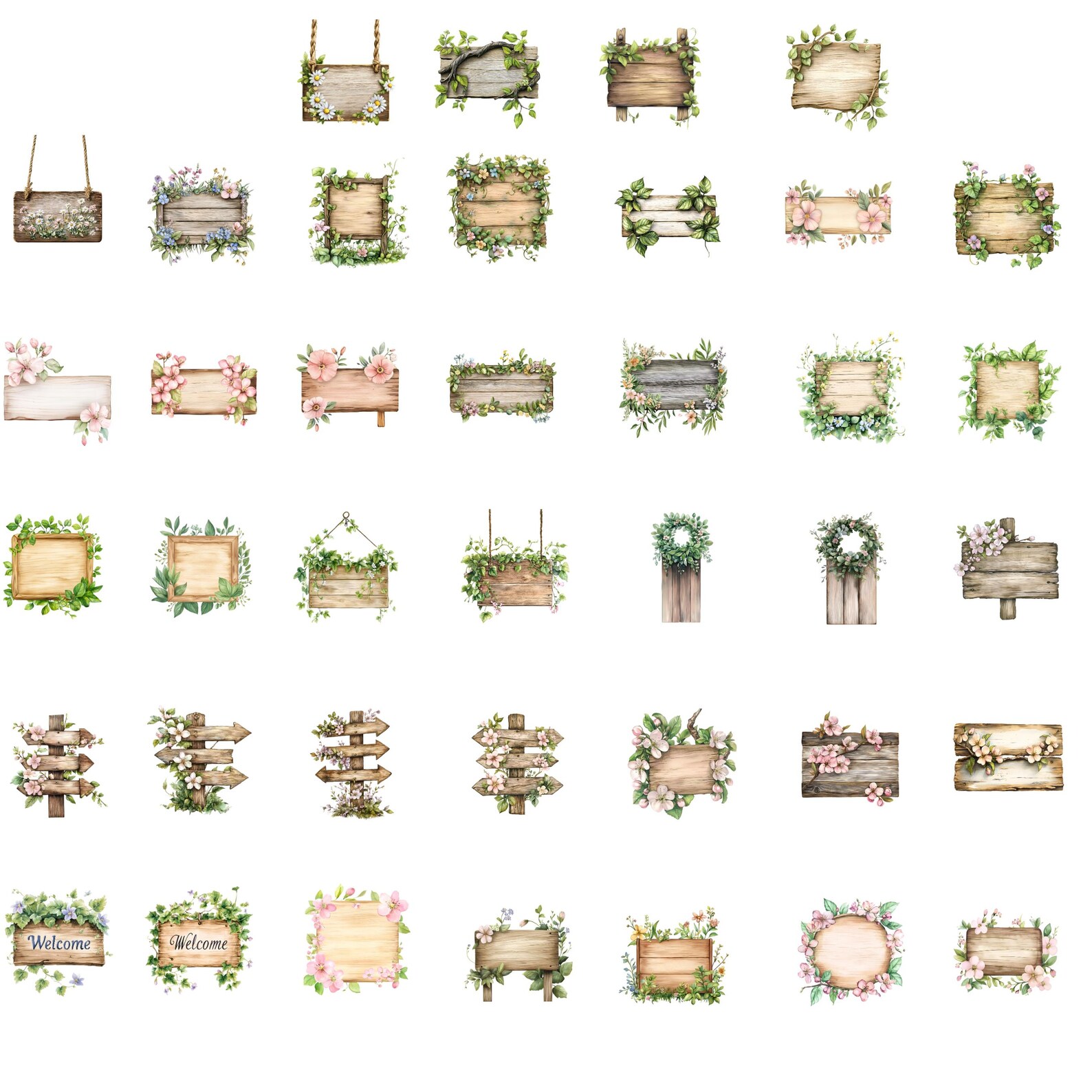 Spring Wooden Signs Clipart Bundle PNG | Rustic Farmhouse Spring Clip ...
