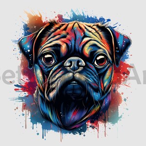 Colorful pug dog head Sublimation Designs T-Shirt, Pug Head Png, Pughead Clipart